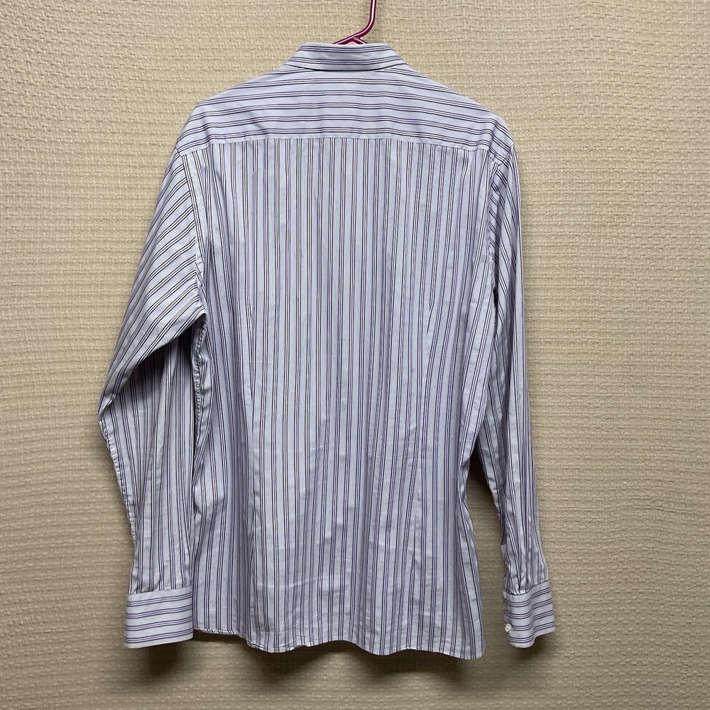 Men's Ted Baker Shirt Sz 5 White Purple Striped Button Up Long Sleeve 10/12-XL - Picture 9 of 10